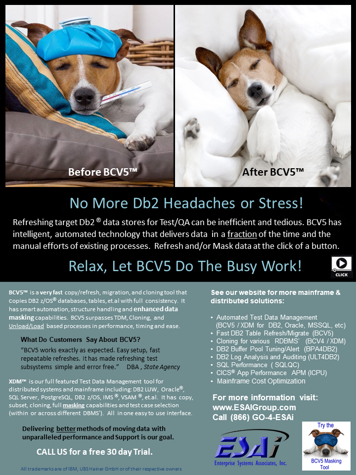 BCV5 Masking XDM DB2 copy clone test data EE
          and ETJ magazine